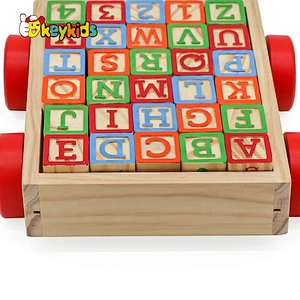 2021 Customize preschool wooden pull along blocks wagon for kids W13C045