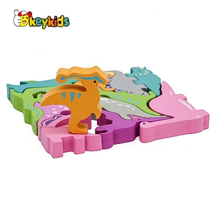 2021 Hot selling dinosaurs shape wooden block puzzle for children W14A251
