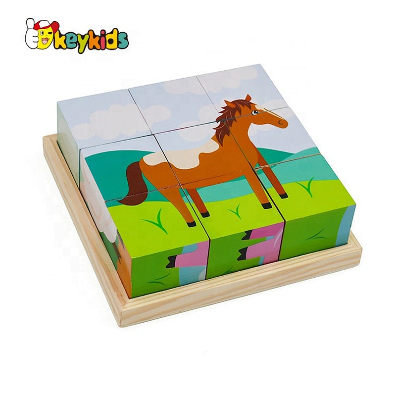 Customize educational puzzles wooden cube block for children W14F063