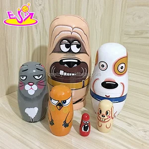 Customize 6 In 1 Cartoon Wooden Nesting Dolls toy For Children W06D100