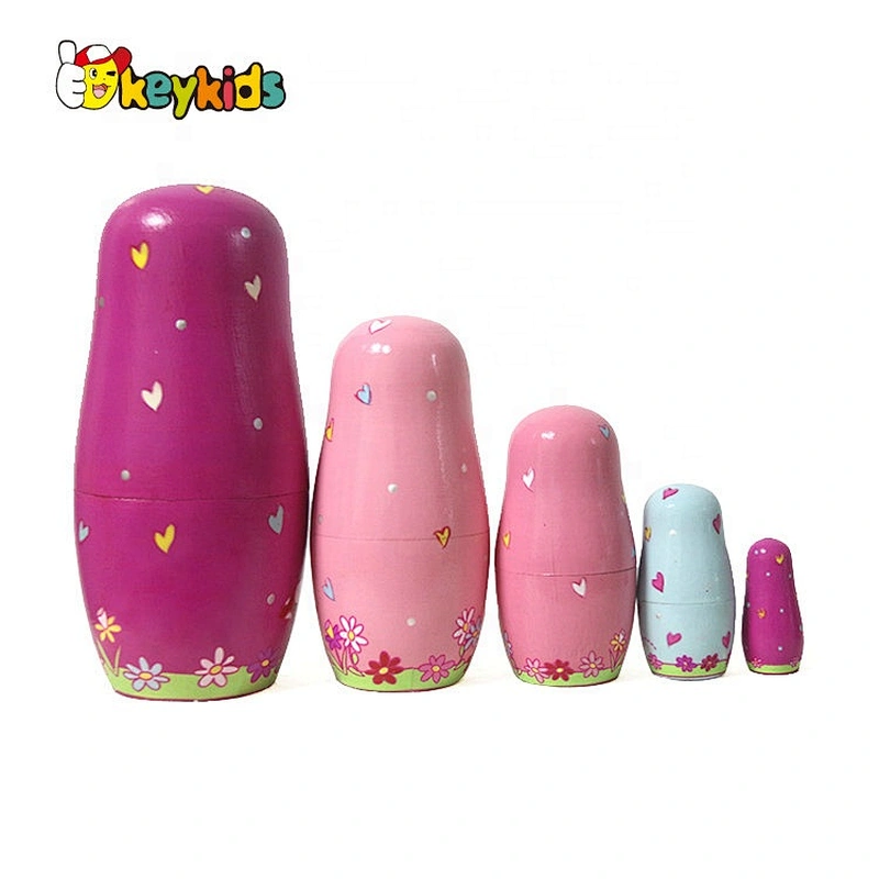 New released pink wooden russian stackable dolls for girls W06D140