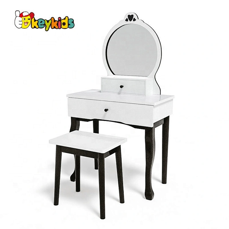 Customize white wooden little girls vanity table with Mirror & Stool W08H140D