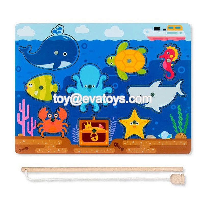 New popular kids magnetic wooden toy fishing rod with fish W01A342