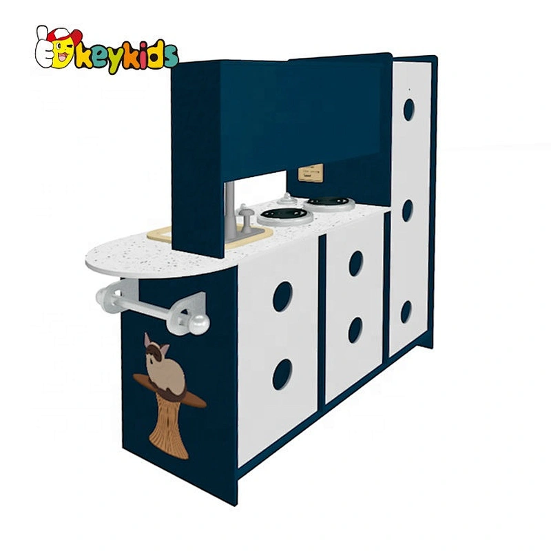 New design interactive play wooden toy kitchen set with real water W10C624