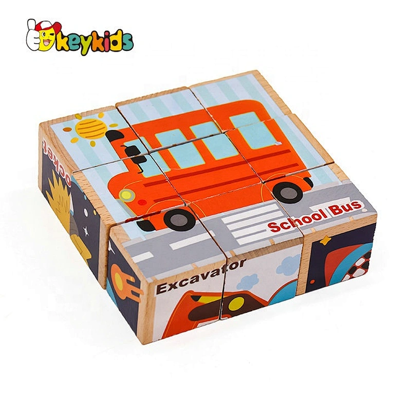 2019 New design 9 pieces cartoon wooden cube puzzle game with customize W14F059