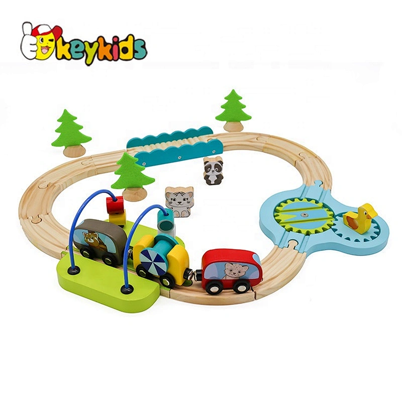 Customize 100pcs educational wooden toy train track for kids W04C080D