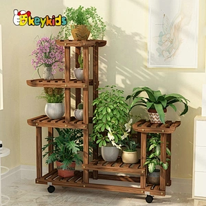 Best design wooden flower display shelf with wheels W08H119