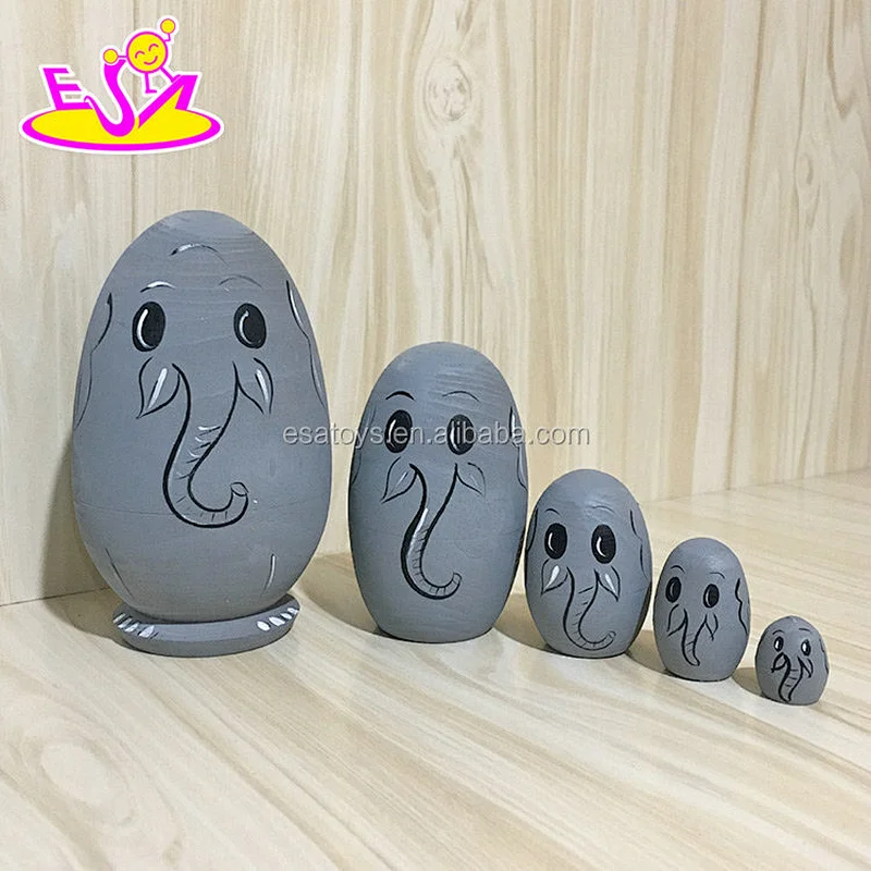2018 New design children stacking wooden egg nesting doll with cartoon pattern W06D108