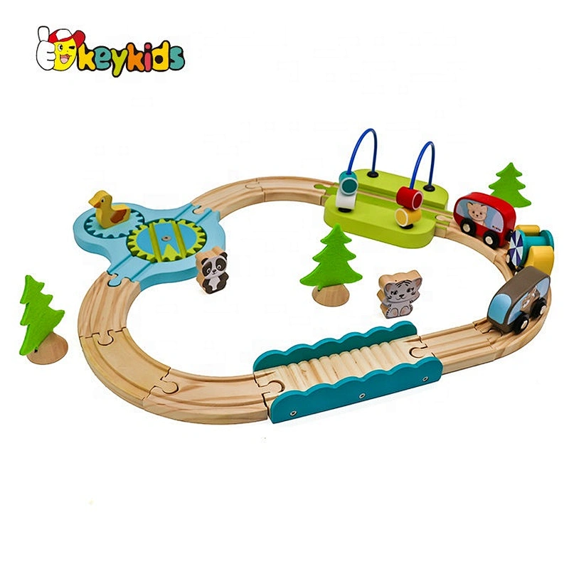 2019 Top sale 24 pieces children mini wooden toy railway set for wholesale W04C179