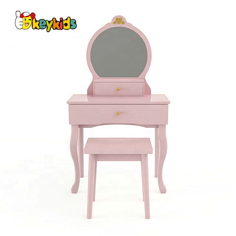 2021 New released girls pink wooden toy makeup table for wholesale W08H140A