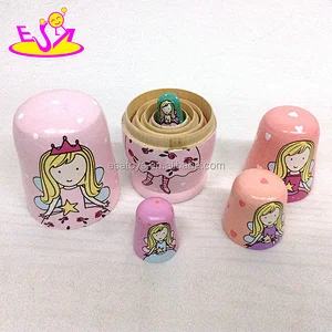 Customize pink wooden russian girls nesting doll for wholesale W06D095