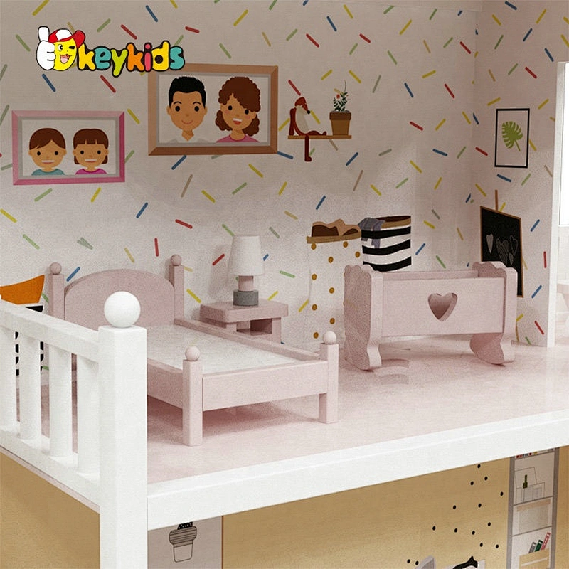 New hottest girls miature wooden dollhouse with stairs inside W06A417