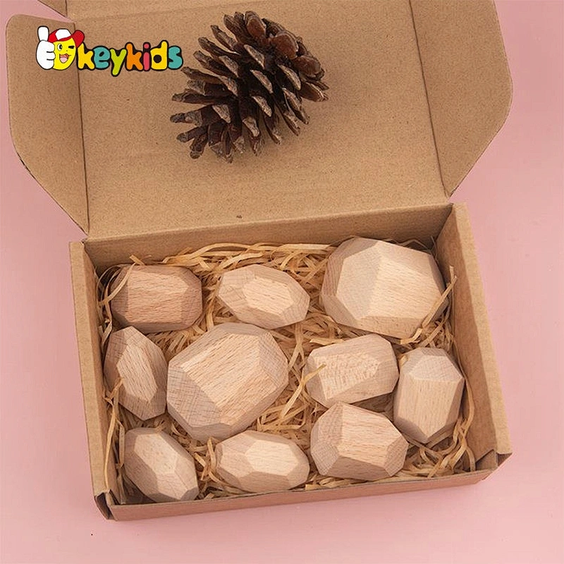 Customize kids natural wooden stone blocks for stacking W13D304