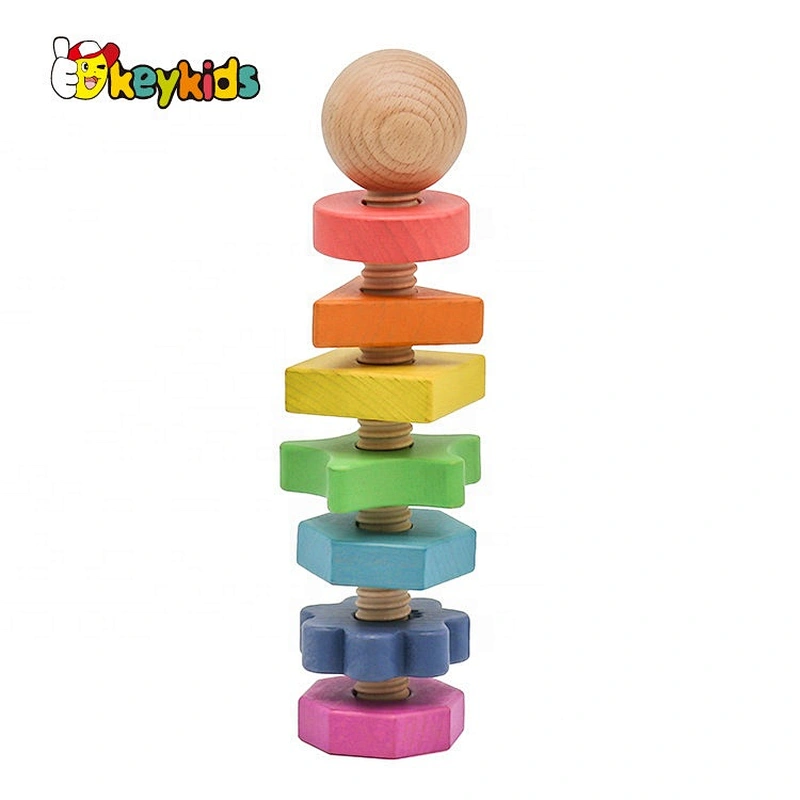 2021 Customize educational wooden rainbow nut toy for kids W03C037