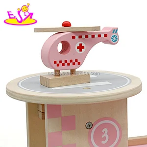 Best design girls pink wooden car garage toy set for kids W04B056