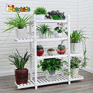 hihg quality white wooden standing flower shelf for garden W08H110B