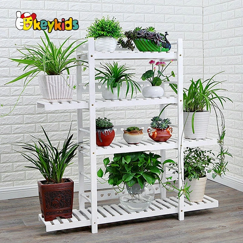 hihg quality white wooden standing flower shelf for garden W08H110B
