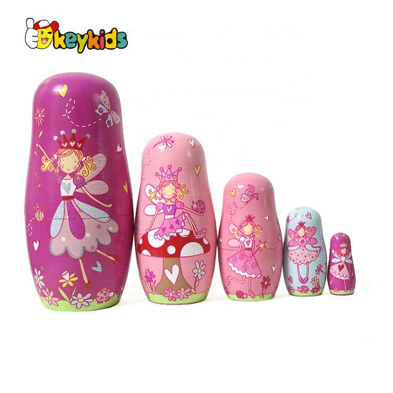 New released pink wooden russian stackable dolls for girls W06D140