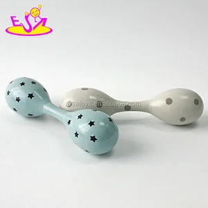 Wholesale hand painted mini maracas wooden hand shaker instrument for children W07I130