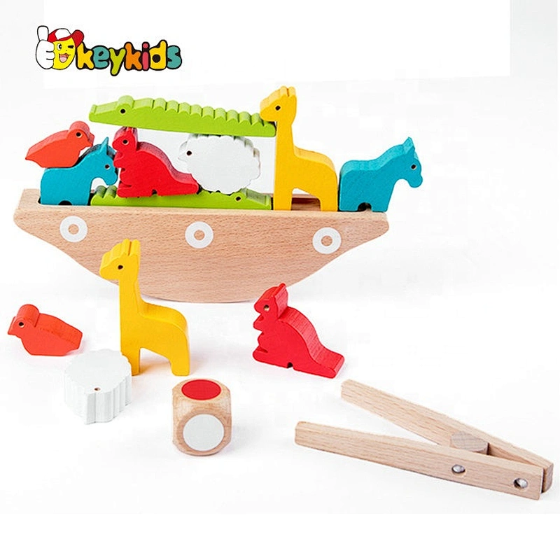 Most popular balance game wooden stacking animals for kids W11F086