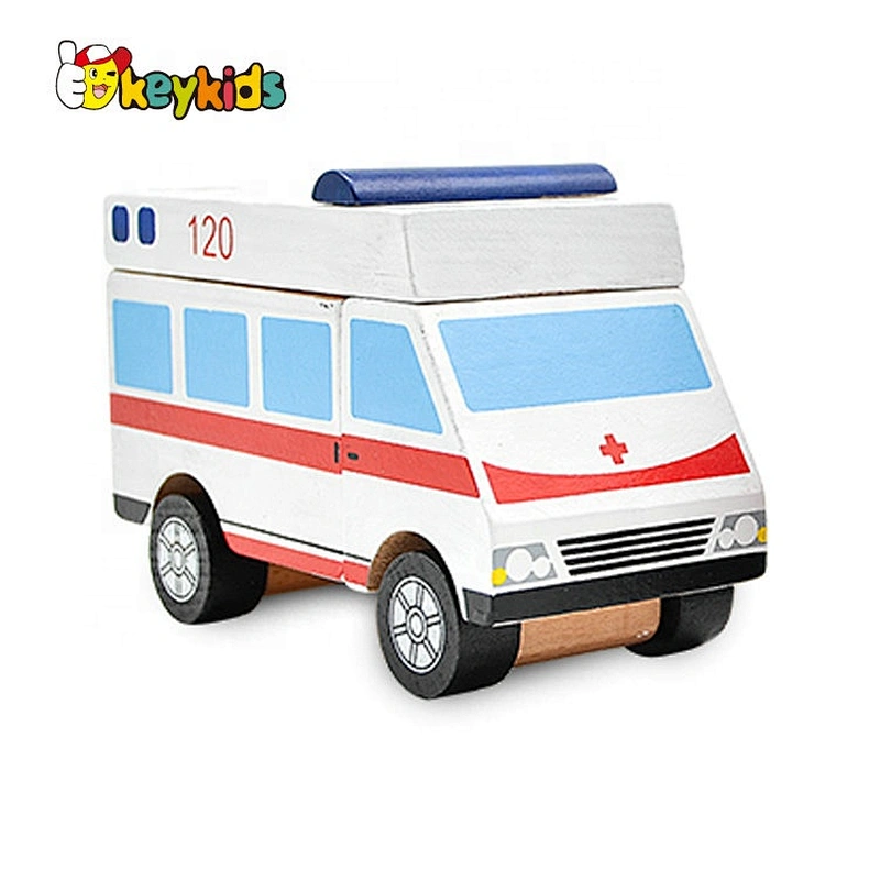 2020 New design preschool wooden mini ambulance toy for kids W04A460