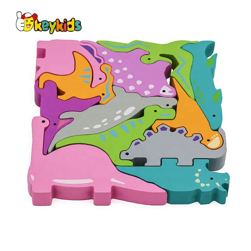 2021 Hot selling dinosaurs shape wooden block puzzle for children W14A251