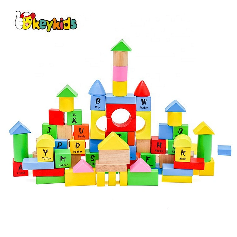 wholesale cheap 100 pieces children educational wooden abc blocks with bag W13B025