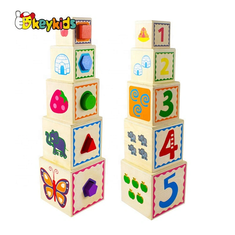 Customize colored wooden stacking cup toy for baby W13D258