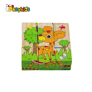 Cusomize 9 pcs 3D wooden animal cube puzzle for kids W14F068