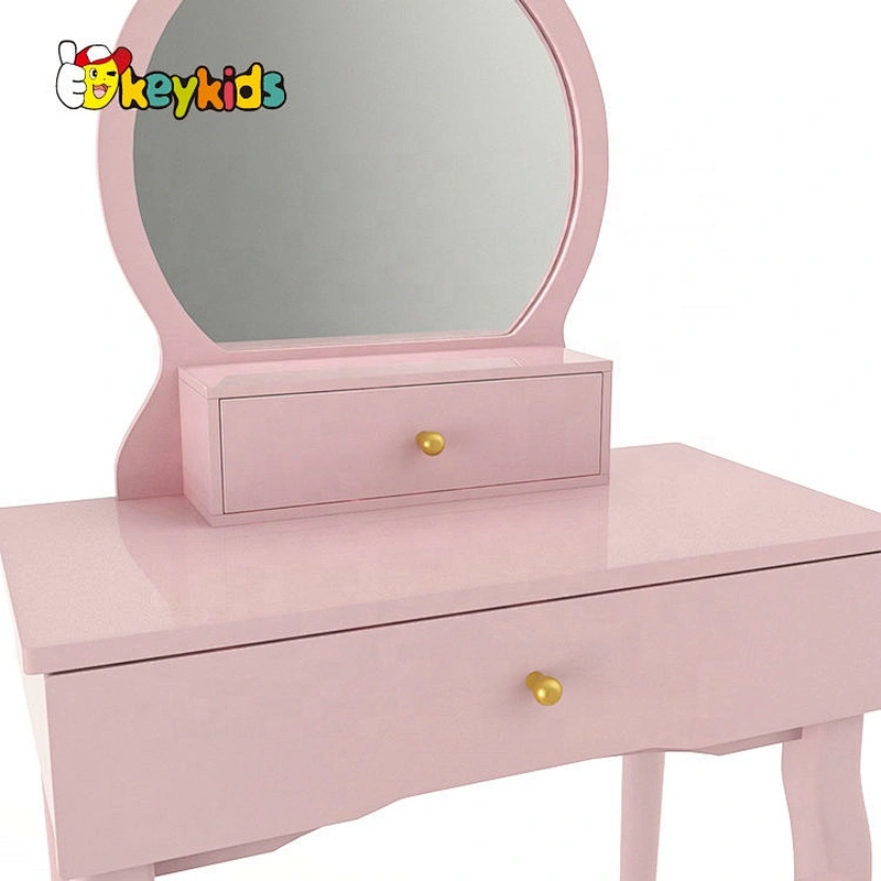 Customize white wooden little girls vanity table with Mirror & Stool W08H140D
