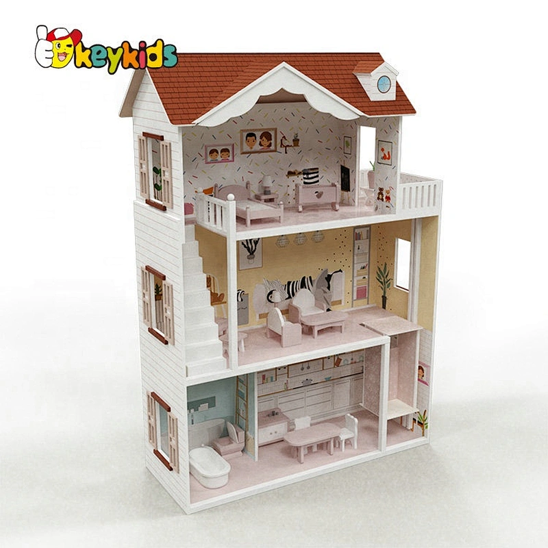 New hottest girls miature wooden dollhouse with stairs inside W06A417