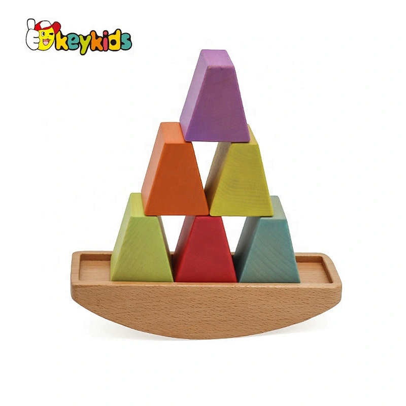 Customize rainbow colored wooden balancing blocks for kids W11F091