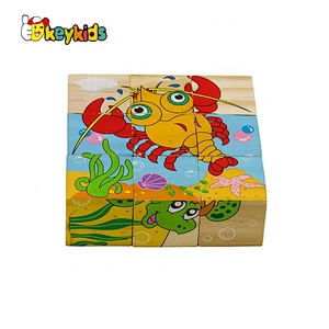 Cusomize 4 sides educational wooden block puzzle cube for kids W14F070