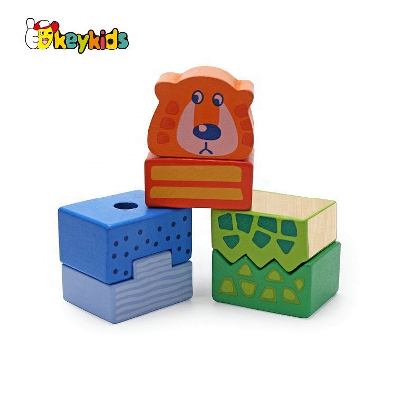 2020 New arrived educational wooden train stacking blocks for pull and push W05C128