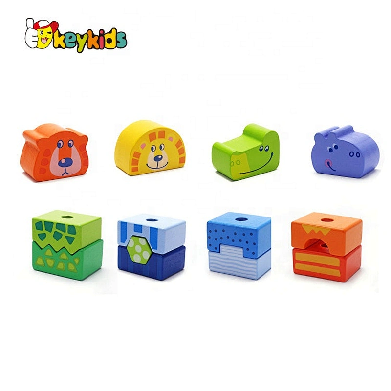 2020 New arrived educational wooden train stacking blocks for pull and push W05C128