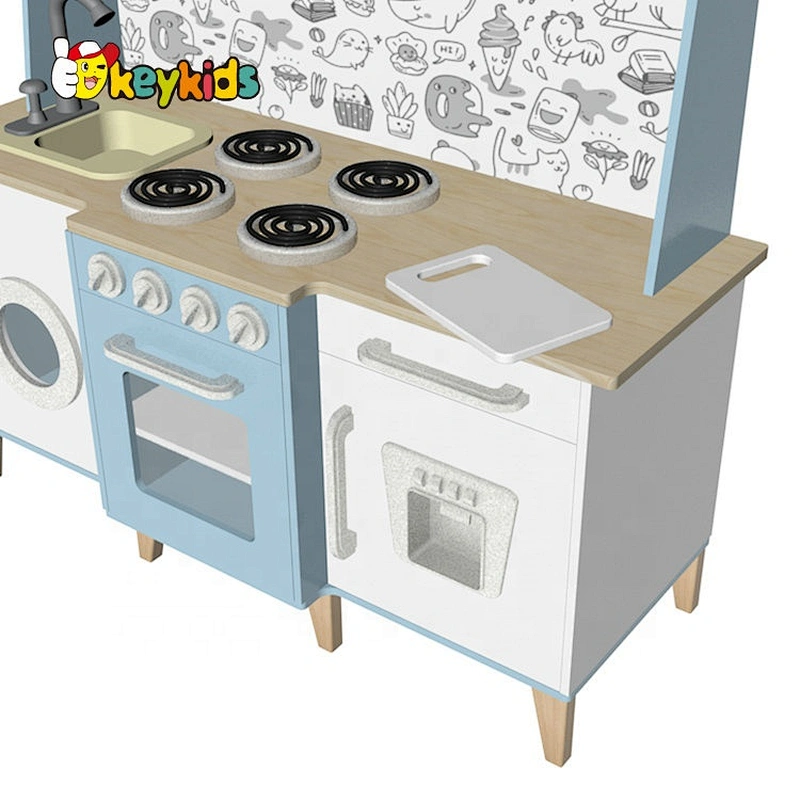 New design wood interactive musical pretend play kitchen set with real water W10C635A