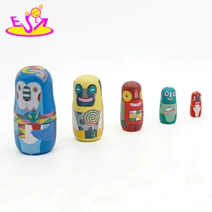 Handmade cartoon wooden Russian nesting doll set for children W06D111