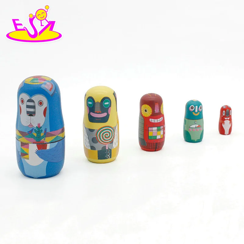 Handmade cartoon wooden Russian nesting doll set for children W06D111