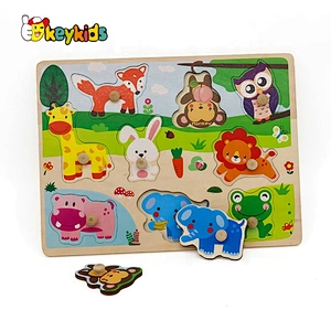 2019 New design baby educational wooden animal jigsaw puzzles with knob W14M153