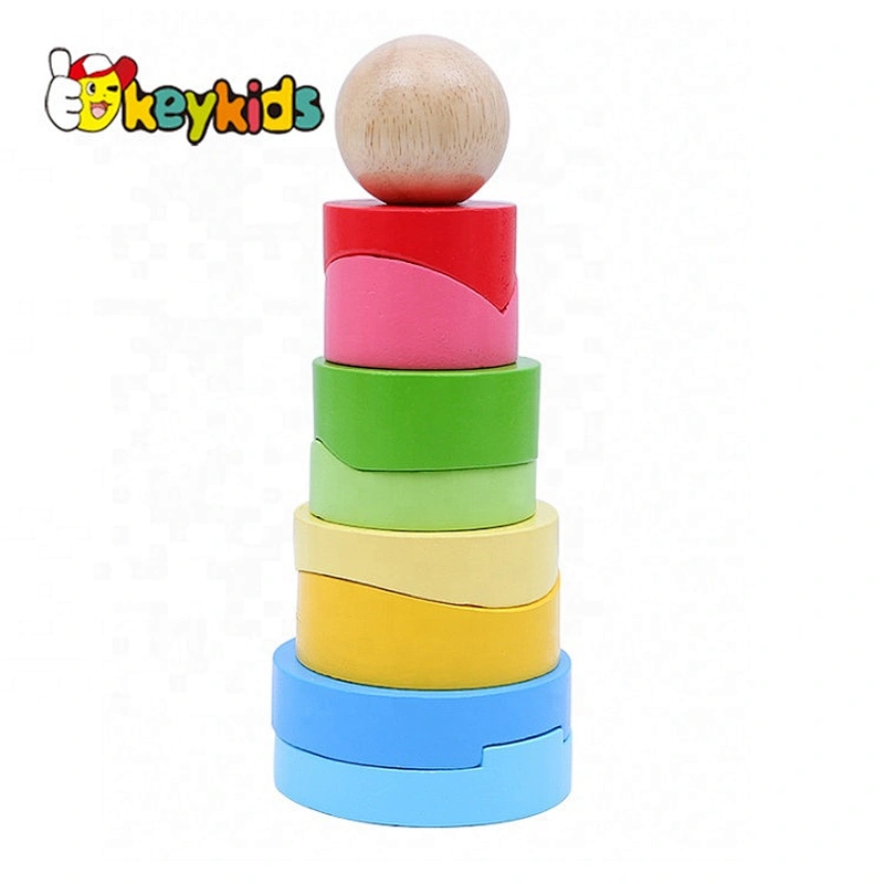 2019 Top sale baby stack it wooden block stacking game for wholesale W13D211