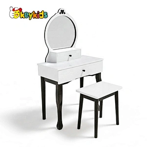 Customize white wooden little girls vanity table with Mirror & Stool W08H140D