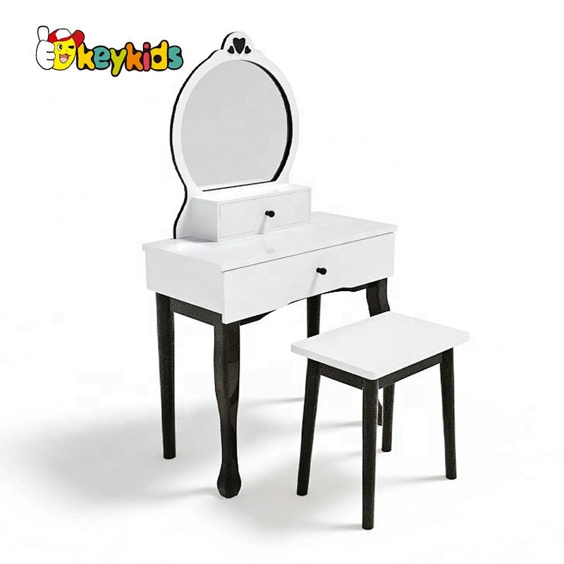 Customize white wooden little girls vanity table with Mirror & Stool W08H140D