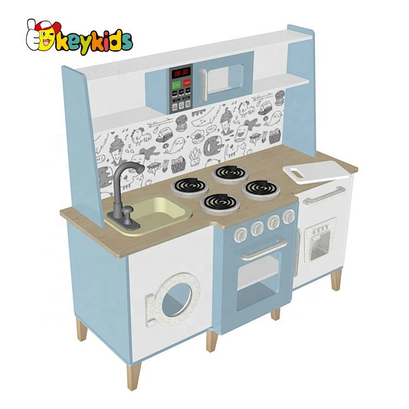 New design wood interactive musical pretend play kitchen set with real water W10C635A