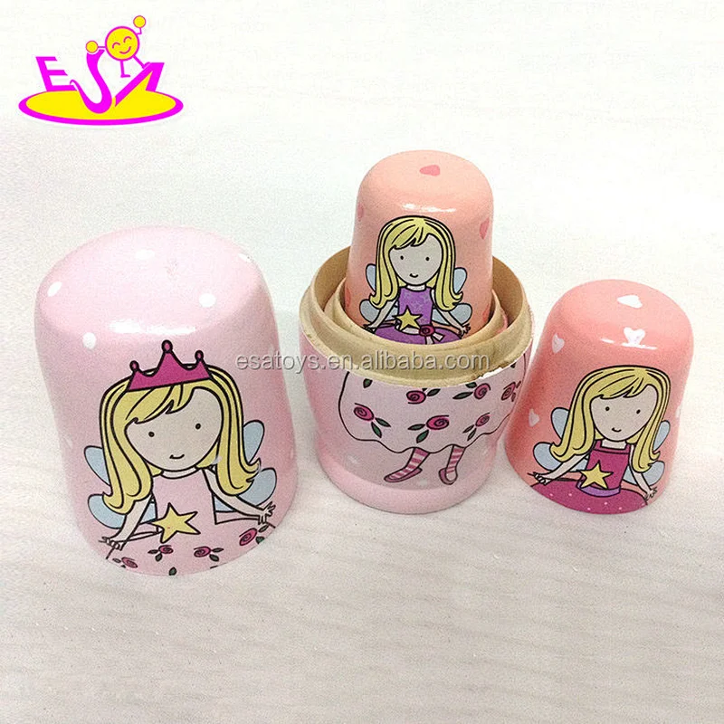 Customize pink wooden russian girls nesting doll for wholesale W06D095