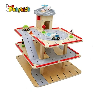 2019 New design educational play set wooden kids car garage with customize W04B077