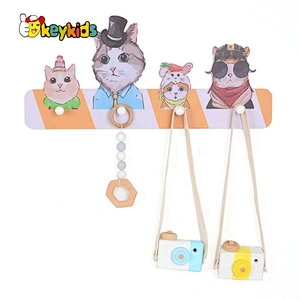 Customize cartoon wooden wall mounted clothes hanger for kids W09B107