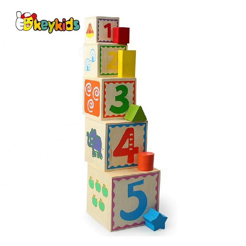 Customize colored wooden stacking cup toy for baby W13D258