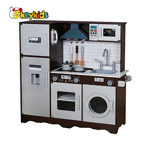 New pretend role play brown wood big kitchen set toys for kids W10C580