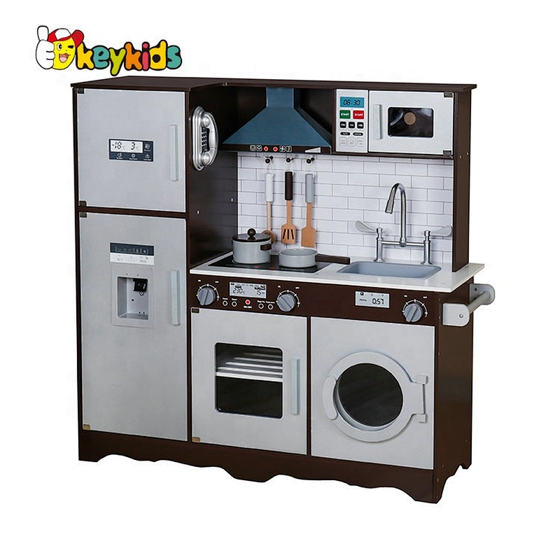 New pretend role play brown wood big kitchen set toys for kids W10C580
