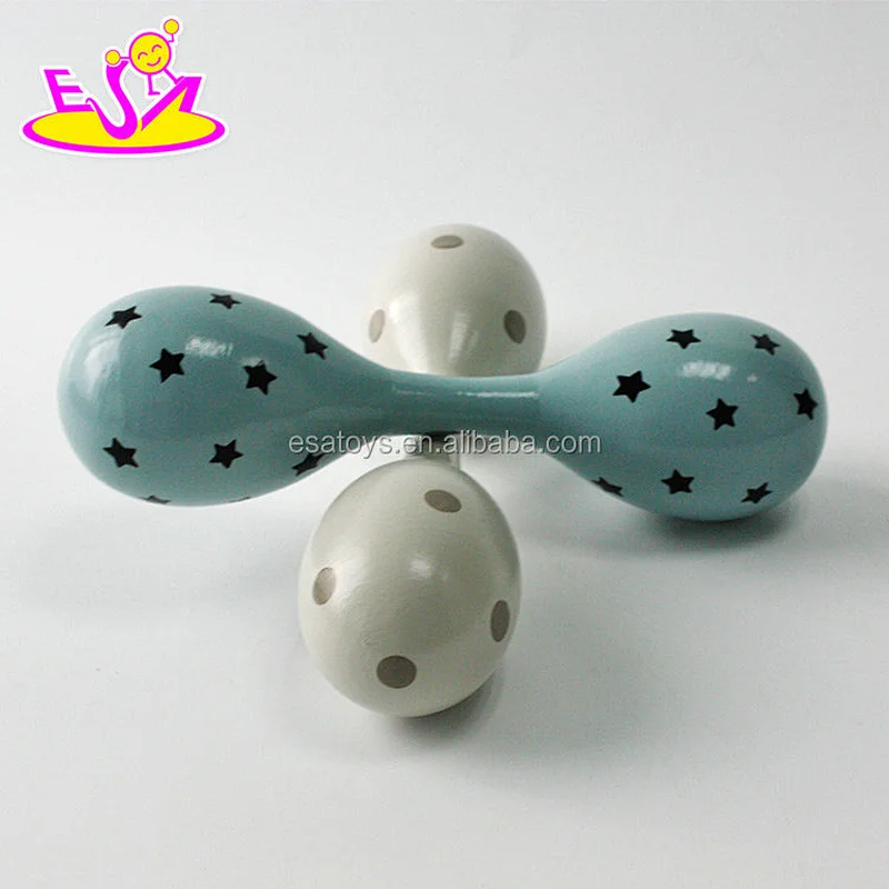 Wholesale hand painted mini maracas wooden hand shaker instrument for children W07I130